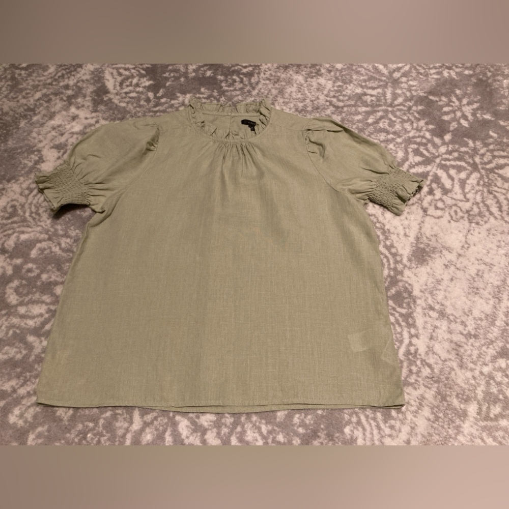 J. Crew Light Green Blouse with Ruffled Details